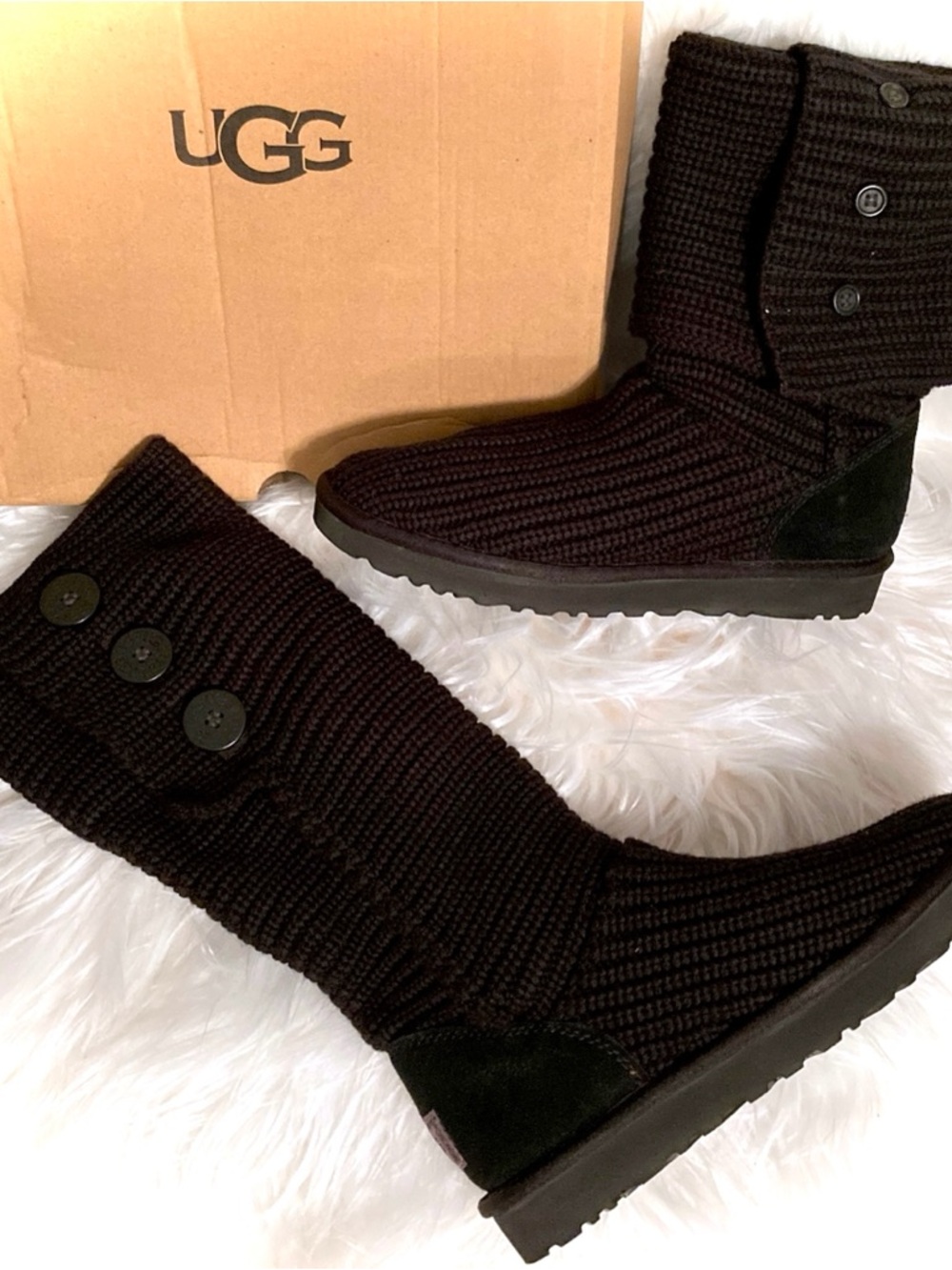 New UGG Classic Cardy Knit Convertible Sweater Boot Size 9 Black Ankle Bootie